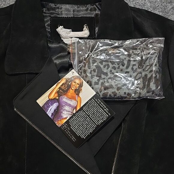 IMAN Suede Leather Moto Jacket 2X Cinch Gold Glam Y2K Bomber Grunge Baddie Biker - Picture 4 of 13